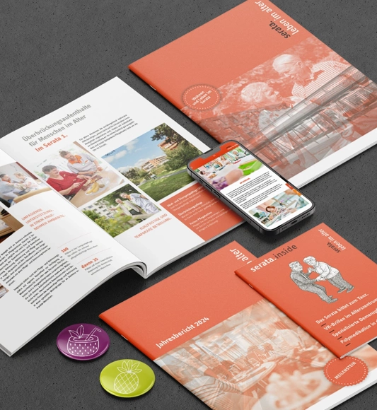 Verschiedene Digital- und Printunterlagen von Serata Leben im Alter